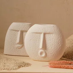 PUREZENTO Ceramic White 'Kiss Face Vase' - Set of 2 | Vases for Home Decor Decorative Vase for Dried Flowers & Pampas Grass | Vases for Living Room, Office Decor Ideas image 1