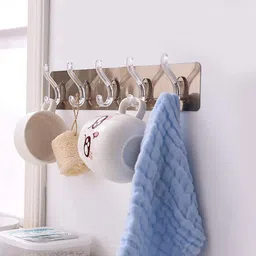 Stl Self-Adhesive Heavy Duty Strong Sticker Sticky Plastic Wall Mounted Hooks Ideal For Hanging Home, Kitchen And Bathroom Key Hanger Frame Holder (Pack Of 1) - Multicolor image 2