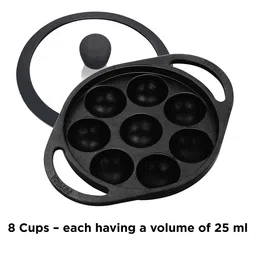 Hawkins Futura 16 cm Cast Iron Appe Pan, Non Stick Paniyaram Pan with Glass Lid, 8 Cups Paniyarakkal Pan, Litti Pan, Kuzhi Paniyaram Pan, Ponganalu Pan, Black (CIAP16G) image 2