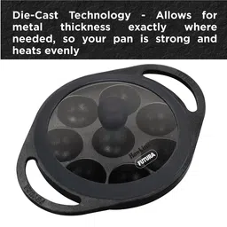 Hawkins Futura 16 cm Cast Iron Appe Pan, Non Stick Paniyaram Pan with Glass Lid, 8 Cups Paniyarakkal Pan, Litti Pan, Kuzhi Paniyaram Pan, Ponganalu Pan, Black (CIAP16G) image 5