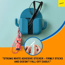 karomouj Acrylonitrile Butadiene Styrene Kma607 Wall Mount & Table Top Phone Holder Mobile Charging Stand With 2 Hook Phone Holder For Bedroom Kitchen Shelves Bathroom Office (Random Color,Pack Of 4) image 2