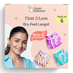 SuperBottoms DryFeel Baby Langot 0-6 months l Organic Cotton Modern Baby Nappy l Mess-free Langot with Gentle Elastics l Super DryFeel Top Layer l Diaper-free Time Essential | 6 Pack image 1