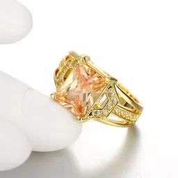 yellow chimes Rings for Women Sapphire Style Big Yellow Crystal Golden Ring for Womena and Girls. image 2