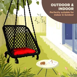 Curio Centre Make in India Cotton Rectangle Swing with Square Cushion for Home & Balcony/Hammock Chair with Hanging Accessories for Adults/Swing Chair for Indoor and Outdoor (147x86x64 cm, Black) image 5