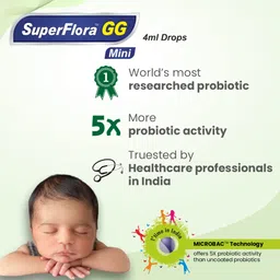 sundyota lifecare Sundyota's Superflora GG Probiotic Supplement MINI Drops | Specially designed for baby for diarrhoea in kids and badies | 5x superior efficacy | Flavor-less lactobacillus probiotic | 4ml Mini Pack image 4