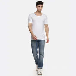 ramraj cotton Pack of 5 Men's White Round Neck Half Sleeve Cotton Undershirt Vest (White;90) image 3