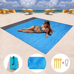 HONGPAS Beach Blanket Picnic Blankets Beach Mat Outdoor Picnic Waterproof for 4-7 Adults Oversized Lightweight Portable Picnic Mat, Sand Proof Mat for Travel, Camping, Hiking 83"x79" (Blue) image 4