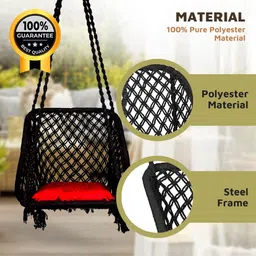 Curio Centre Make in India Cotton Rectangle Swing with Square Cushion for Home & Balcony/Hammock Chair with Hanging Accessories for Adults/Swing Chair for Indoor and Outdoor (147x86x64 cm, Black) image 4