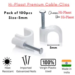hi plasst pins n plugs Hi-PLASST (5mm,100pcs) Wire Fastener Circle Cable Clips with Metal Nails for Cable Management, Cord Organizer, round wire clamps for Hanging Cables Fitting on wall (5mm, 100) image 2
