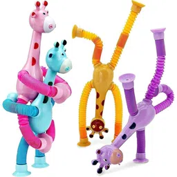 Amitasha 3 Pcs Telescopic Suction Cup Giraffe Toy Shape Changing Pop Fidget Tubes Sensory Toys for Girls Boys image 1