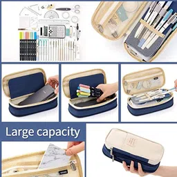 PXBQ Large Storage Pencil Case Big Capacity Pencil Pouch Organizer Stationery Case for Girls Boys Students College School Office Pen Pencil Box Office Pencil Pouch Aesthetic Pen Pencil case (Blue) image 4