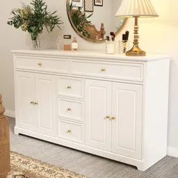 WoodArrow Dresser Sideboard for Bedroom | Multipurpose Storage Dresser Cabinet with 5 Storage Drawers, 59 L, 15.7 D, and 33.5 H Inches Engineerd Wood(White) image 1