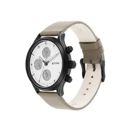 titan Neo Silver Quartz Multifunction Leather Strap Watch for Men-NS1803NL02 image 5