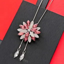 shining diva fashion Stylish Crystal Flower Silver Plated Long Chain Pendant Necklace for Women image 3