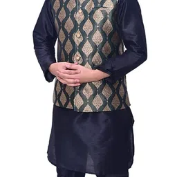om shubh mangalam Men's Wedding Silk Kurta Pajama Jacke Set image 3