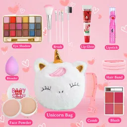 generic Linivya Kids Real Makeup Kit for Girls & Teens with Unicorn White Bag - Non-Toxic, Safe, Washable - Birthday Gift for 6 7 8 9 10 12 13 14 15 16 17 Years Old (Pack of 18) image 3