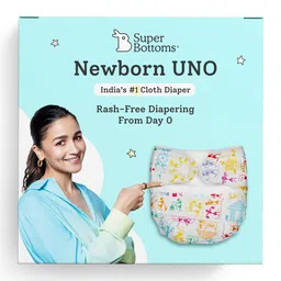 superbottoms Newborn Uno Cloth Diaper-Reusable And Washable Cloth Diaper For Newborn Babies From 0-3 Months (0-7 Kg),Softest And Safest Newborn Baby Cloth Diapers With Dry Feel Magic Pad (White Warli) image 1