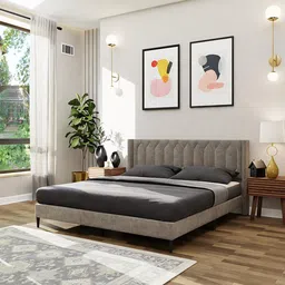 Royaloak Meadow Upholstered Queen Bed | Velvet Upholstery Fabric | Diamond Tufting Design | Strong & Durable Bed | Modern Design Queen Size Bed | Strong & Durable Queen Size Bed | Queen Bed image 1