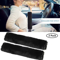Moonet Auto Seat Belt Shoulder Pad, Soft Faux Sheepskin Wool Universal Seatbelt Cover for More Comfortable Driving,Multipurpose for Handbag Carmera Backpack Straps,2pc（Black） image 2
