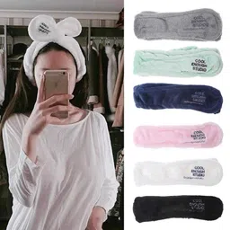 rkpm Girls Hair Band Wash Face Bath Spa Makeup Wrap Rabbit Ears Headband Soft Elastic (Gray) image 4