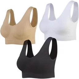 big krazi Women's Sports Bra,Air Bra, Non-Padded | Pack of 3 | Skin,Black,White | Imported Bra | Free Size image 1