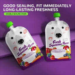 SNOWIE SOFT 10 Pcs Reusable Baby Food Squeezable Pouch For Milk Juices, Portable Bottom Double Sealing Strip Design, Leak Proof Food-Grade Baby Food Storage Easy To Refill And Clean (200Ml),Purple image 2