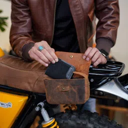 Trip Machine Company Genuine Leather Motorcycle Front Handlebar Leather Bag | Moto Backrail Sidekick Pouch | Shoulder Bag | Fanny Pack (Mocha) image 4