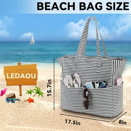 hirta Cery Tote Bag for Women Office Work Multipurpose Shoulder Bag with Zipper Pocket Teacher Travel Grocery Beach Hobo Bag Waterproof Sandproof Lightweight Pool Bag (Thin Black Lining) image 3