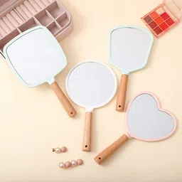 SVShoperzone Fan Shape Wooden Handle Mirror for Shaving Makeup & Grooming Portable Handheld Modern Beauty Hand Mirror Travel Hand Mirror with Single Side Hanging Hole (Fan) image 3