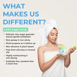 Leal Cosmetics Whipped Face & Body Scrub - 200gm (Tropical Escape) | Exfoliator 2 in 1 Green Tea Sugar Scrub & Soap for Dead Skin, Tan Removal & Blackhead Remover | pH Balanced | Sulphate & Paraben Free image 5