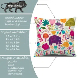 STITCHNEST Unique Cute Elephant Cartoon Blue Printed Canvas Cotton Cushion Covers, Set of 5 (24 X 24 Set of 5) image 5