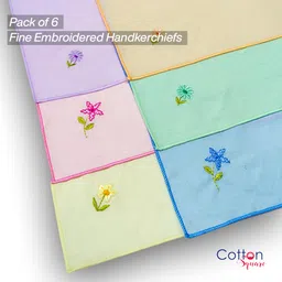 cotton square 100% Pure Cotton Material Flower Embroidered Hankies - Size 25 x 25 cm image 4
