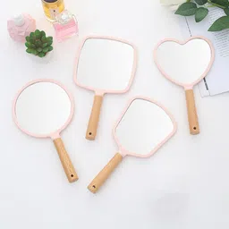 SVShoperzone Fan Shape Wooden Handle Mirror for Shaving Makeup & Grooming Portable Handheld Modern Beauty Hand Mirror Travel Hand Mirror with Single Side Hanging Hole (Fan) image 4