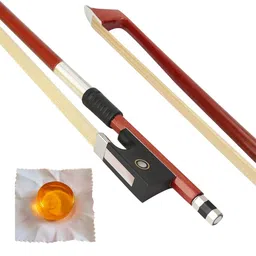 Imaginea Violin Bow with Rosin for Bow Hairs Included - Ebony Frog - Well Balanced - Light Weight - Mongolian Horse Hair image 1