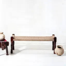 FURNWEAVE Solid Wooden Bench for Seating |Handcrafted Sheesham Wood Bench for Balcony, Living Room, Garden Traditional Rajasthani Jute Rope Woven Patio for Indoor Outdoor Jute (6X1.5 Feet) image 3