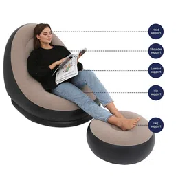 KLIZNIL Inflatable Lounge Chair| Inflatable Air Chair with Push Pump| Flocking Air Sofa with Standard Ottoman Foot Mat| Lounge Air Lazy Sofa Set Comfortable for Travel, Camping, Picnic, Living Room, image 4