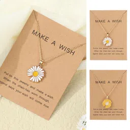 el regalo 2 PCs White & Yellow Daisy Flower Pendant Necklace for Kids/Girls/Teens & Women- Gift for Her image 2