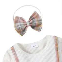 hopscotch Girl's White Checkered Full-Sleeve Knee-Length Casual Dress With Headband image 5