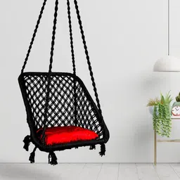 Curio Centre Make in India Cotton Rectangle Swing with Square Cushion for Home & Balcony/Hammock Chair with Hanging Accessories for Adults/Swing Chair for Indoor and Outdoor (147x86x64 cm, Black) image 1