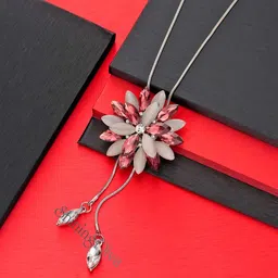 shining diva fashion Stylish Crystal Flower Silver Plated Long Chain Pendant Necklace for Women image 4