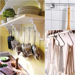 rare-zone Heavy Duty Hooks Stainless Steel S Shaped Hanging Hangers Hooks for Kitchen, Bathroom, Bedroom and Office: Pan, Pot, Coat, Bag, Plants (Height - 3.5 Inch, Thickness - 4 mm ) (6) image 2