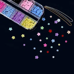 S.A.V.I Nail Art 3D Flowers - Multicolor Five-Petal Decorations, 12 Section Box, 2 Sizes image 4