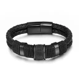 nakabh Titanium Steel Vegan Leather Micro Insert Bracelet for Men & Boys image 1