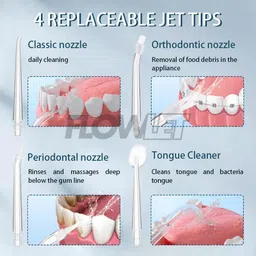 Flowlet Powerfull Smart Water Dental Flosser | Pure White with 4 Nozzle tips | 3 Jet Water Pressure Settings | Removers 99% Food Residues | 220ml Water Tank Capacity | IPX7 Waterproof | 6 Months Warranty image 4