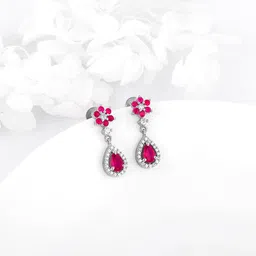 giva 925 Silver Pink Flower Mini Drop Earrings| Gifts for Girlfriend, Gifts for Women & Girls| With Certificate of Authenticity and 925 Stamp | 6 Months Warranty image 3