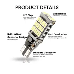 Durvient T15 W16W 45 LED Canbus Signal Indicator Light Lamp (Set of 2) (White) image 3