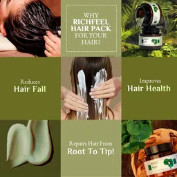 Richfeel Brahmi Intensive Repair Hair Pack | Controls Hair Fall Treats Damage, Split Ends and Breakage | Deep Conditioning | Trichologist Formulated | 100 g image 5
