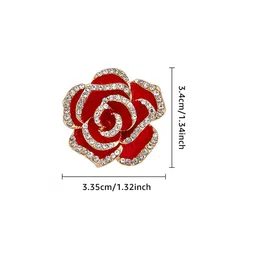 via mazzini Gold Plated Crystals 'Rosalia Éternelle' Red Rose Brooch Cum Saree Pin For Women (Brooch0652) 1 Pc image 2