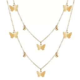 shining diva fashion Latest Multilayer Non Precious Base Metal Cubic Zirconia Golden Western Neckpiece Neck Chain Necklace for Women (12249np) image 1
