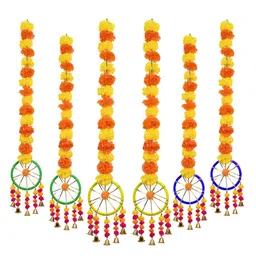 Kaameri Bazaar Wool Handmade Artificial Marigold Fluffy Flowers Hanging For Home&Office Decoration|Temple Pooja Room Decoration|Balcony Decoration|Artificial Flower Backdrop|Pack Of 6 image 1